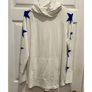 Lularoe Amber Hoodie White With‎ Blue Stars Large USA NWT
